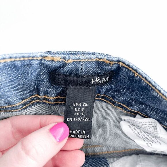 H&M Women's Blue Denim Mini Skirt With Curve Adjustable Back Strap Size 8 - Picture 3 of 6